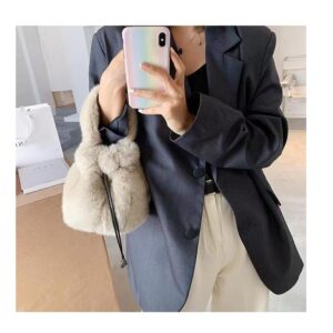 Women Cute Furry Purse Faux Fur Fuzzy Handbag Fluffy Crossbody Bag Plush Soft Sherpa Hand Bags Small Purses (beige)