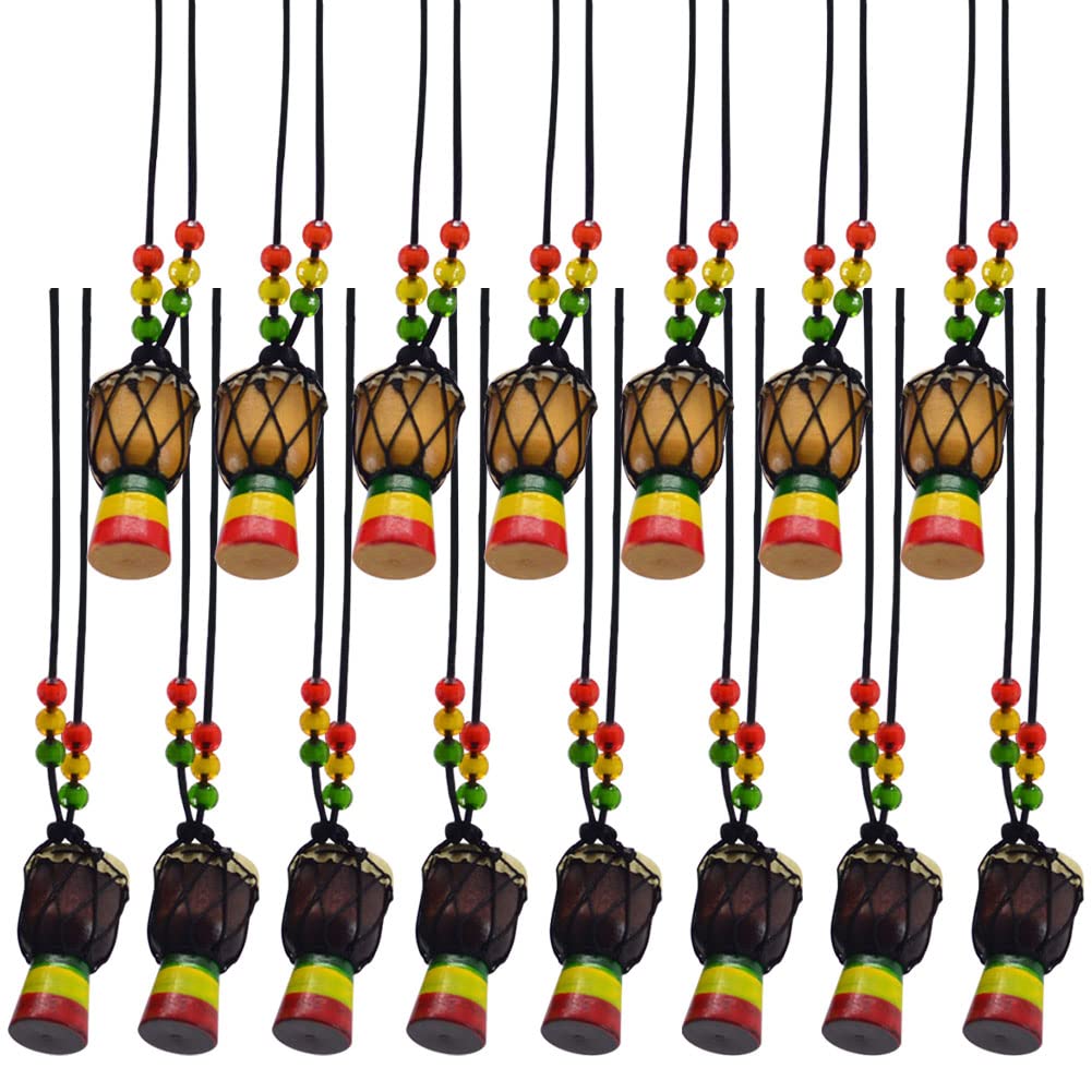 ZUYYON 15Pcs Instrument Necklaces Wooden Classic Djembe Drum Mini Pendant African Drum Bongos Percussion Jewelry Necklace Drums for Kids Adults Party Supply School Gift