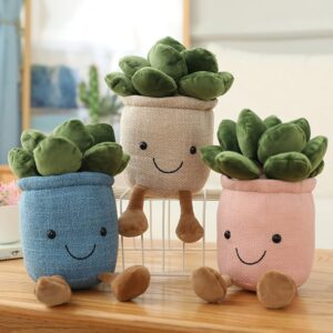 Evlooe 3pcs Succulents Plush Toy, Cute Succulents Plushies, Stuffed Potted Plants Plush Doll, Soft Plush Succulent Gifts for Kids Boys (Pink+White+Blue)