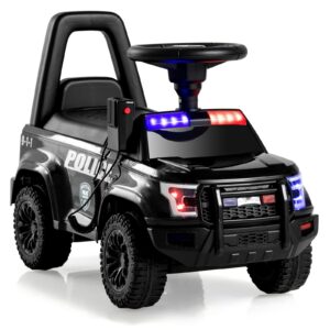 olakids ride on push police car, toddler foot-to-floor sliding toy with siren, steering wheel, megaphone, horn, headlights, under seat storage, kids racer walking gift for boys girls 1-3 (black)