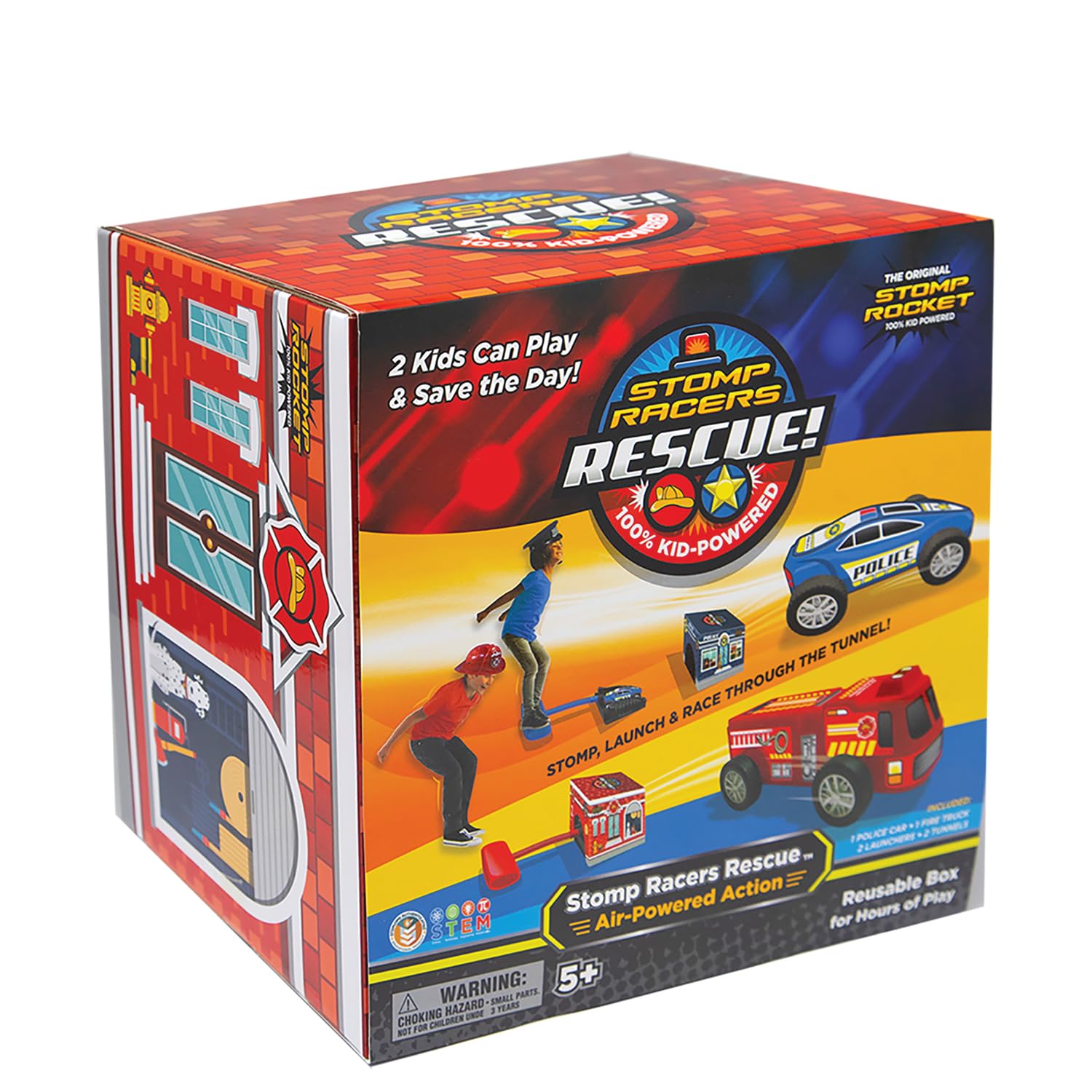 Stomp Racers Air Powered Race Cars by Stomp Rocket, Rescue Racers Pack - Dueling Stomp Racers Toy Car Launcher - Fun Backyard & Outdoor Multi-Player Kids Toys Gifts for Boys, Girls & Toddlers