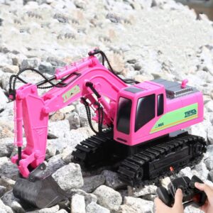 DBXMFZW Remote Control Excavator Toy with Lights,RC Digger Tractor Toy,Digger Hydraulic Construction Vehicles with Alloy Shovel,RC Trucks Toys for Boys Girls Kids