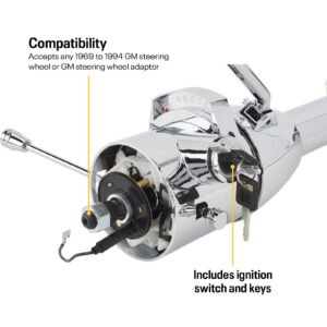 Universal GM Tilt Steering Column with Shifter, 30" Chrome, 2-inch Diameter with 5-Position Tilt, Compatible with ’69-’94 GM Specs, Includes Billet Accessories and Adaptable Wiring