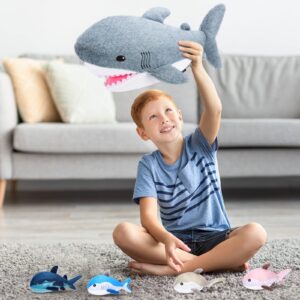 Kasyat 18 Inch Plush Shark Stuffed Animal with 4 Different Breeds of Little Sharks, Zippered Stuffed Shark Plush Toy, Large Stuffed Animals for Little Teens