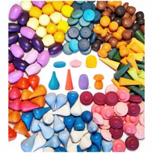 MIKNEKE 162 Wooden Loose Parts Sensory Bin Filler Toys, Mandala Rainbow Stacker Open Ended Toys, 27 Colors Sensory Training Educational Toys