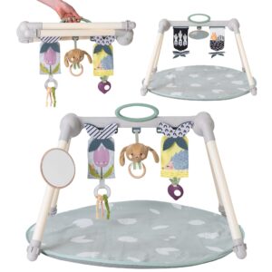 taf toys foldable baby play gym. double sided infant activity center with black, white & color toys, xl baby-safe mirror & activity toys. hanging bar toddler toy little dove baby playmat