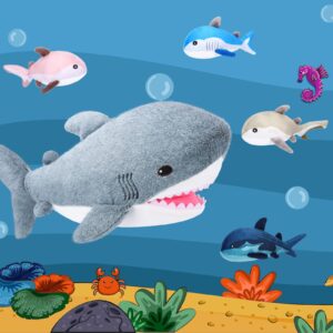 Kasyat 18 Inch Plush Shark Stuffed Animal with 4 Different Breeds of Little Sharks, Zippered Stuffed Shark Plush Toy, Large Stuffed Animals for Little Teens