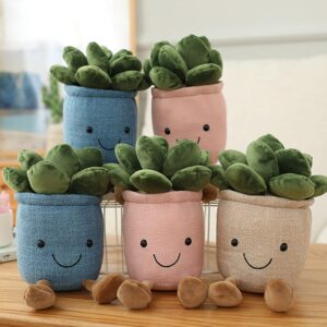 Evlooe 3pcs Succulents Plush Toy, Cute Succulents Plushies, Stuffed Potted Plants Plush Doll, Soft Plush Succulent Gifts for Kids Boys (Pink+White+Blue)