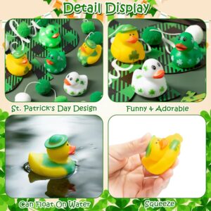 Haooryx 20Pcs St. Patrick's Day Rubber Duck Toys Novelty Squeeze Shamrock Duck Decor for Irish St. Patrick's Day Easter Day Party Favor Goodies Bag Fillers Kids Birthday School Prizes