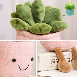 Evlooe 3pcs Succulents Plush Toy, Cute Succulents Plushies, Stuffed Potted Plants Plush Doll, Soft Plush Succulent Gifts for Kids Boys (Pink+White+Blue)