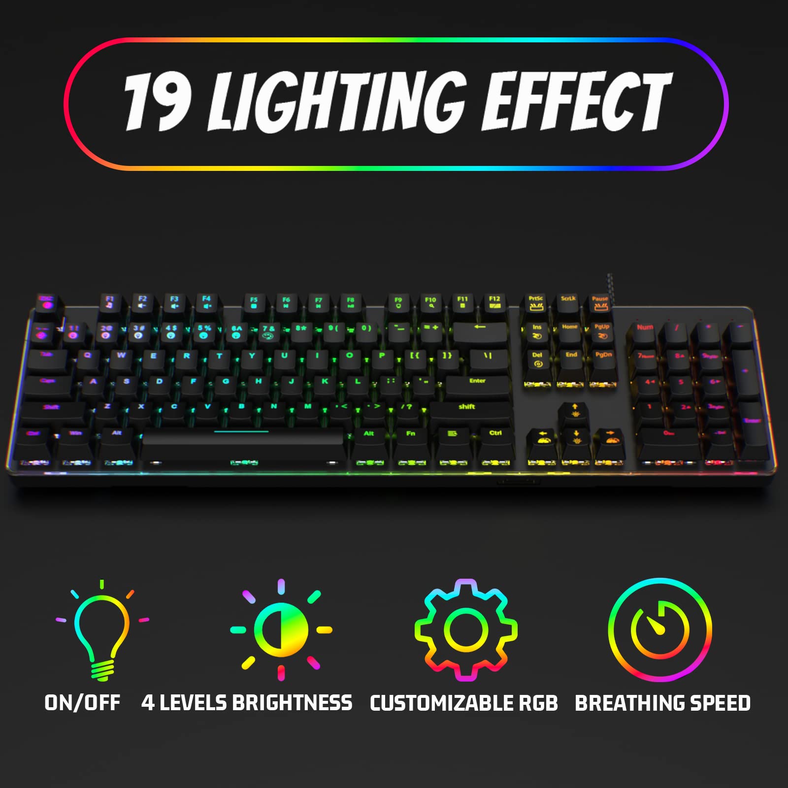 targeal Mechanical Gaming Keyboard - 104 Keys Light Strike Switch Quite Office Computer Keyboard - Multi Color RGB Led Backlit - USB Wired Ergonomic Laptop Keyboard for PC/Windows/Mac Gamer