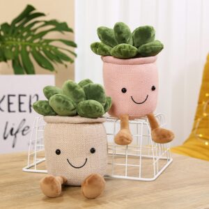 Quioee 3pcs Succulent Plush Toy Potted Plants Plush Doll, Simulation Succulent Plushies Home Decoration Stuffed Soft Plushies (Pink+White+Blue)