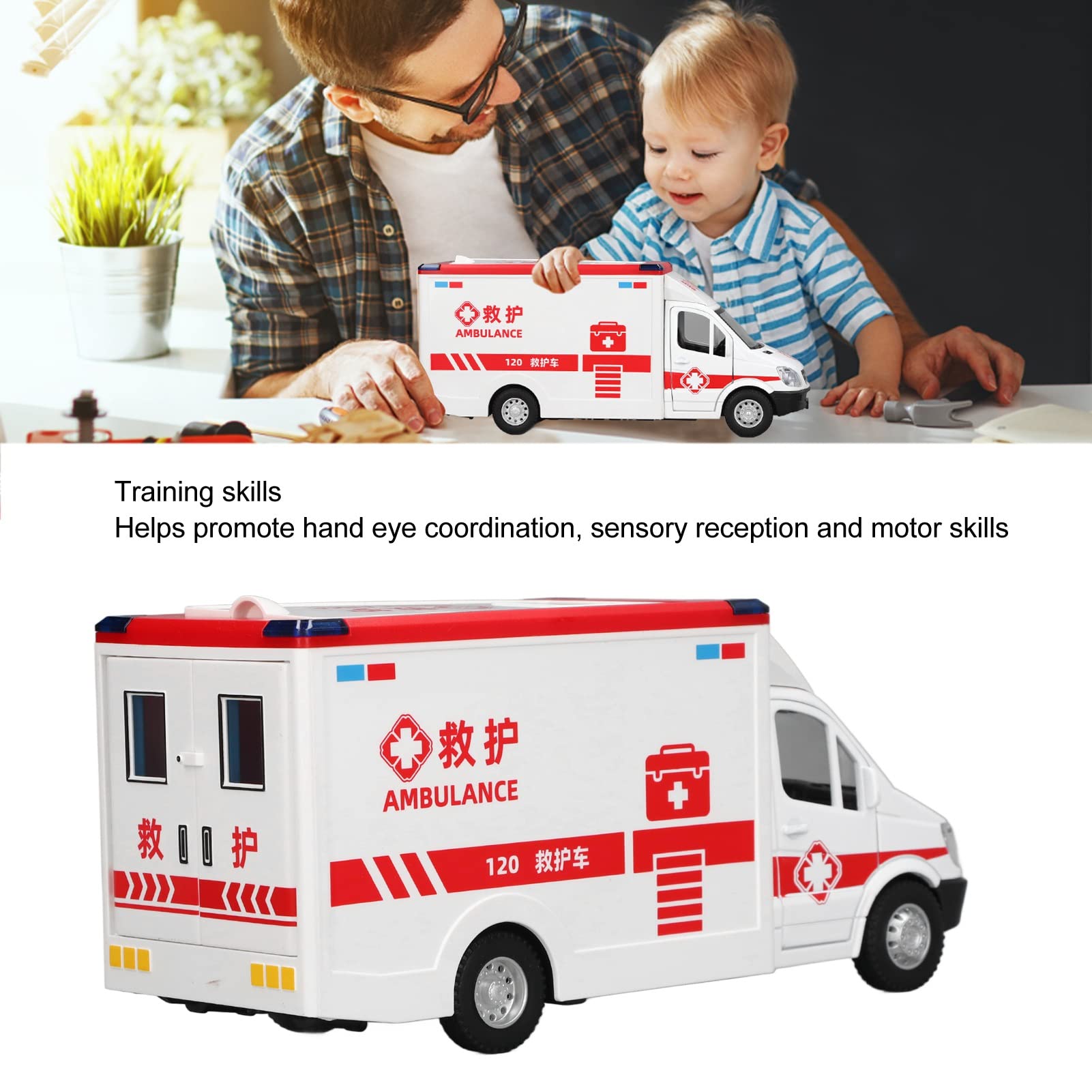 TYTOGE Ambulance Toy Car Alloy High Simulation Friction Powered Wheels Emergency Vehicle Toy with Light and Sound for Kids