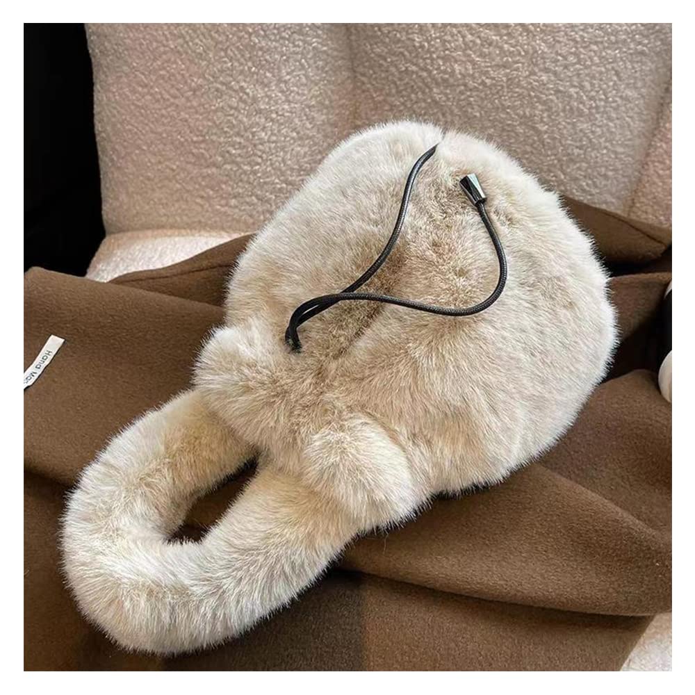 Women Cute Furry Purse Faux Fur Fuzzy Handbag Fluffy Crossbody Bag Plush Soft Sherpa Hand Bags Small Purses (beige)