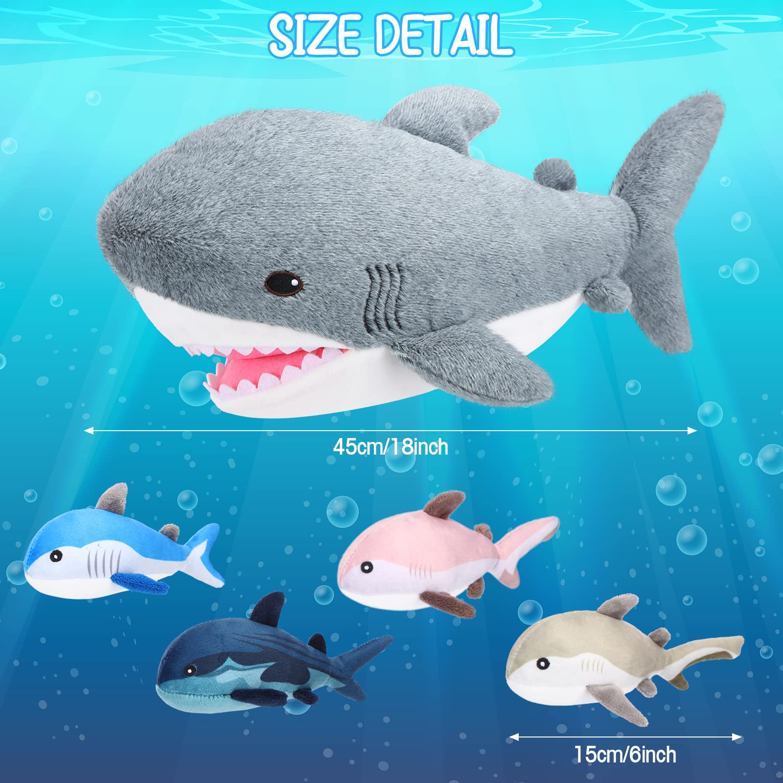 Kasyat 18 Inch Plush Shark Stuffed Animal with 4 Different Breeds of Little Sharks, Zippered Stuffed Shark Plush Toy, Large Stuffed Animals for Little Teens