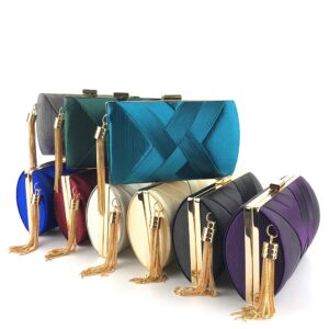 Women's Elegant Tassel Pendant Silk Evening Bag Clutch Purse for Bride Wedding Prom Night Out Party (Green)