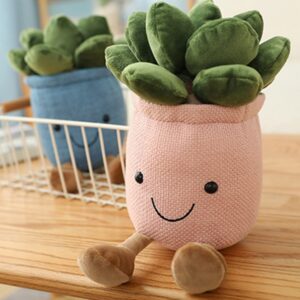 Quioee 3pcs Succulent Plush Toy Potted Plants Plush Doll, Simulation Succulent Plushies Home Decoration Stuffed Soft Plushies (Pink+White+Blue)