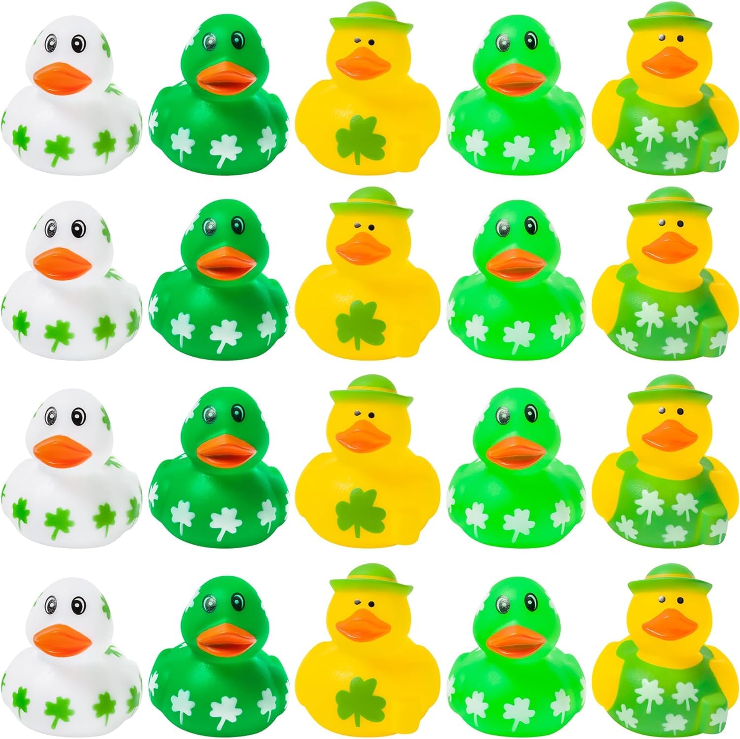 Haooryx 20Pcs St. Patrick's Day Rubber Duck Toys Novelty Squeeze Shamrock Duck Decor for Irish St. Patrick's Day Easter Day Party Favor Goodies Bag Fillers Kids Birthday School Prizes