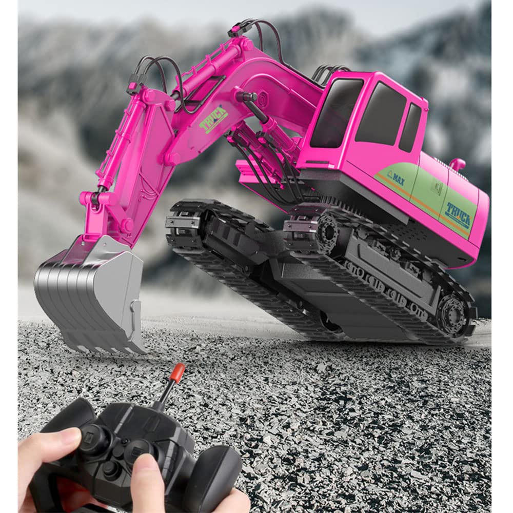 DBXMFZW Remote Control Excavator Toy with Lights,RC Digger Tractor Toy,Digger Hydraulic Construction Vehicles with Alloy Shovel,RC Trucks Toys for Boys Girls Kids