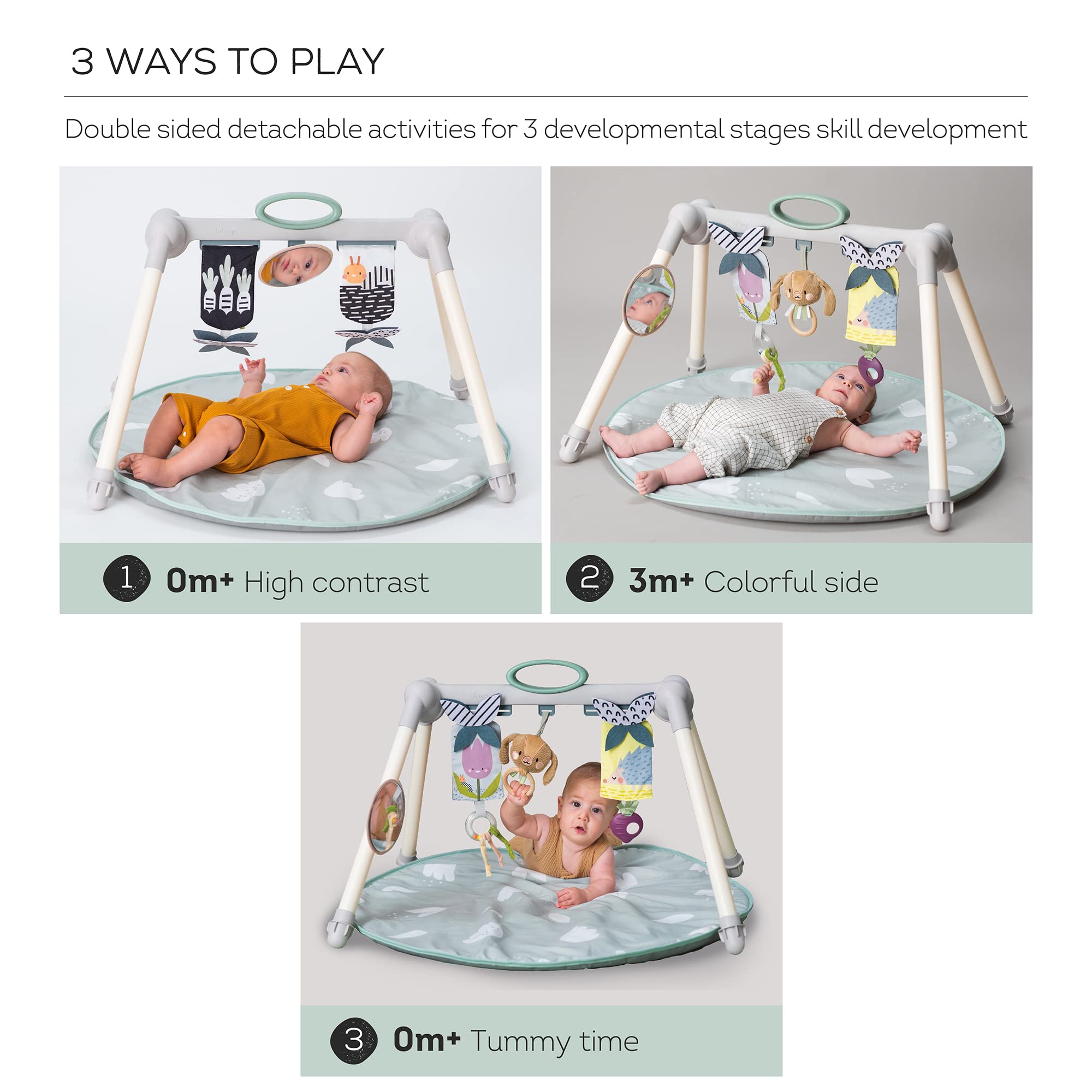 Taf Toys Foldable Baby Play Gym. Double Sided Infant Activity Center with Black, White & Color Toys, XL Baby-Safe Mirror & Activity Toys. Hanging Bar Toddler Toy Little Dove Baby Playmat