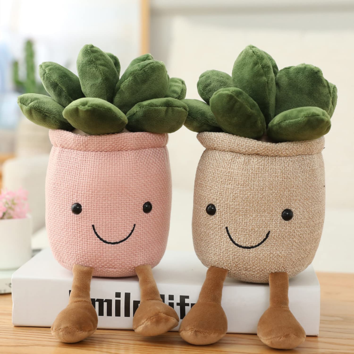 Evlooe 3pcs Succulents Plush Toy, Cute Succulents Plushies, Stuffed Potted Plants Plush Doll, Soft Plush Succulent Gifts for Kids Boys (Pink+White+Blue)