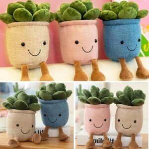 Quioee 3pcs Succulent Plush Toy Potted Plants Plush Doll, Simulation Succulent Plushies Home Decoration Stuffed Soft Plushies (Pink+White+Blue)