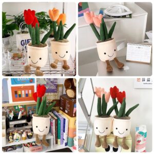 Quioee 3pcs Tulip Plush Toy, Stuffed Flower Pot Throw Plushie Doll, Soft Plush Toys Indoor Decoration Festival Gifts (Tulip-Red+ Orange+ Pink)