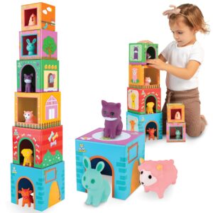 Play Brainy Farm Animal Sorting and Stacking Toys for Toddlers Ages 1-3 - 6 Sets of Animal Stacking Blocks Toddler Toys for Girls and Boys for Preschool Concepts & Early Learning Baby Gifts