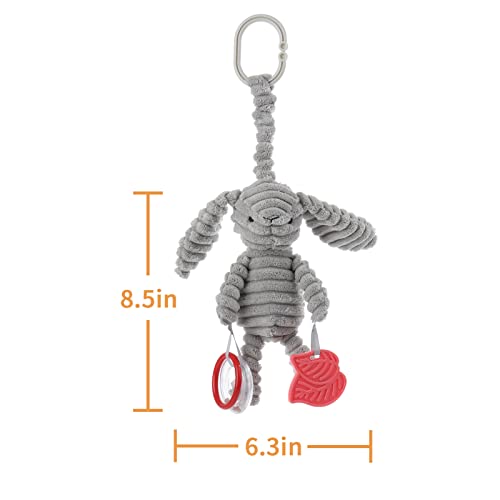 Apricot Lamb Gray Bunny Rabbit Character Teething Toy Soft Baby Rattle Stroller for Boys and Girls, Plush Stuffed Animal Rattle Toy Lovey for The Newborn, 0-3 Months, 0-6 Months and above, 8.5 Inches