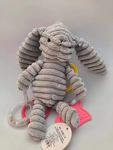 Apricot Lamb Gray Bunny Rabbit Character Teething Toy Soft Baby Rattle Stroller for Boys and Girls, Plush Stuffed Animal Rattle Toy Lovey for The Newborn, 0-3 Months, 0-6 Months and above, 8.5 Inches