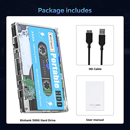 Kinhank 500G HDD Portable Game Drive Built-in 110,000+ Games, Batocera 33 Game System Compatible with 90+ Emulators,Plug and Play,USB3.0,Support for Windows/Laptop/PC/Mac