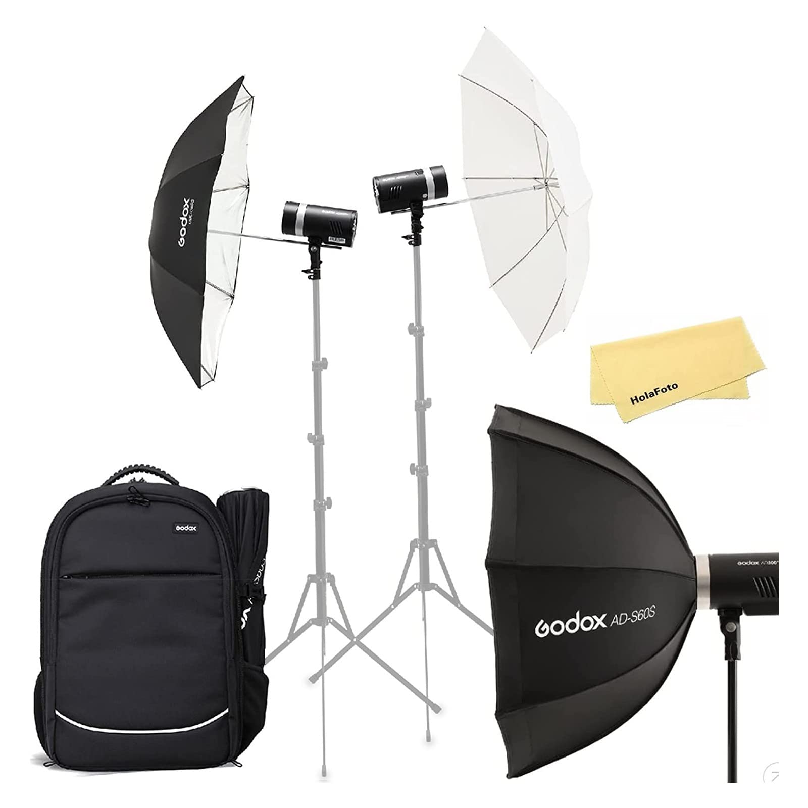 GODOX AD300 Pro Godox AD300Pro Godox Flash, TTL 2.4G HSS 1 / 8000s Outdoor Flash with 2600mAh Lithium Battery, 0.01-1.5S Recycle Time,320 Full Power Flashes, with Backpack/AD-S60S Softbox/Two Umbrella