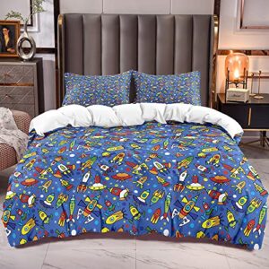 jijiwang california king space duvet cover cotton kids rocket space duvet cover star spaceship print 2 pillowshames comforter cover zipper closure