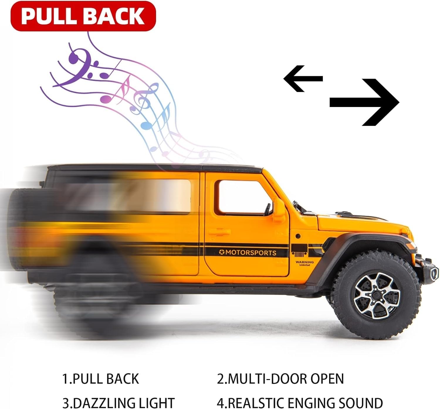 WAKAKAC Compatible for 1/32 Wrangler Alloy Diecast Pull Back Model Car Collectible Gift with Light and Sound Toy Vehicle for Kids Boys Girls Toddler Christmas Birthday Gift Orange