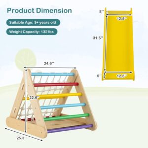 Costzon 4 in 1 Climbing Toy for Toddlers, 3-Sided Montessori Wooden Triangle Climber with Sliding Ramp, Climbing Net & Board, Kids Boys Girls Indoor Gym Playset Gift for Home, Daycare