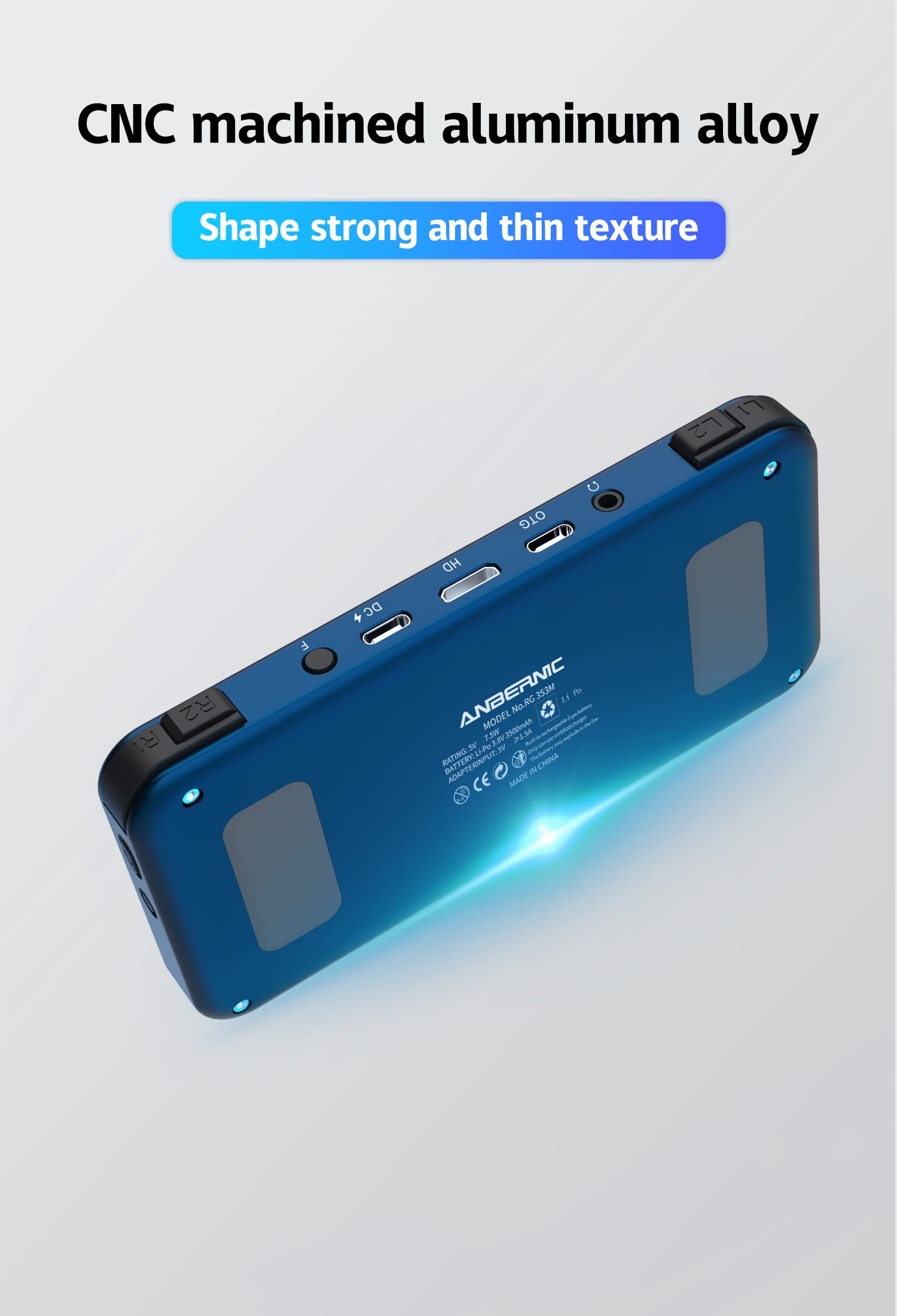 RG353M Handheld Game Console , Aluminum Alloy CNC Process Dual OS Android 11 + Linux System Support 5G WiFi 4.2 Bluetooth Built-in 64G SD Card 4452 Games(Blue)