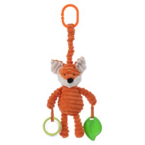 apricot lamb baby stroller or car seat activity and teething toy, features plush fox character, gentle rattle sound & soft teether, 8.5 inches