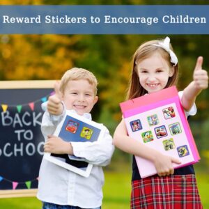 600 Pcs Roll Kids Sticker, 3 Pack in 30 Designs,1-1/2 Inch Self Adhesive Label Cartoon Stickers for Kids Teacher (Cartoon)