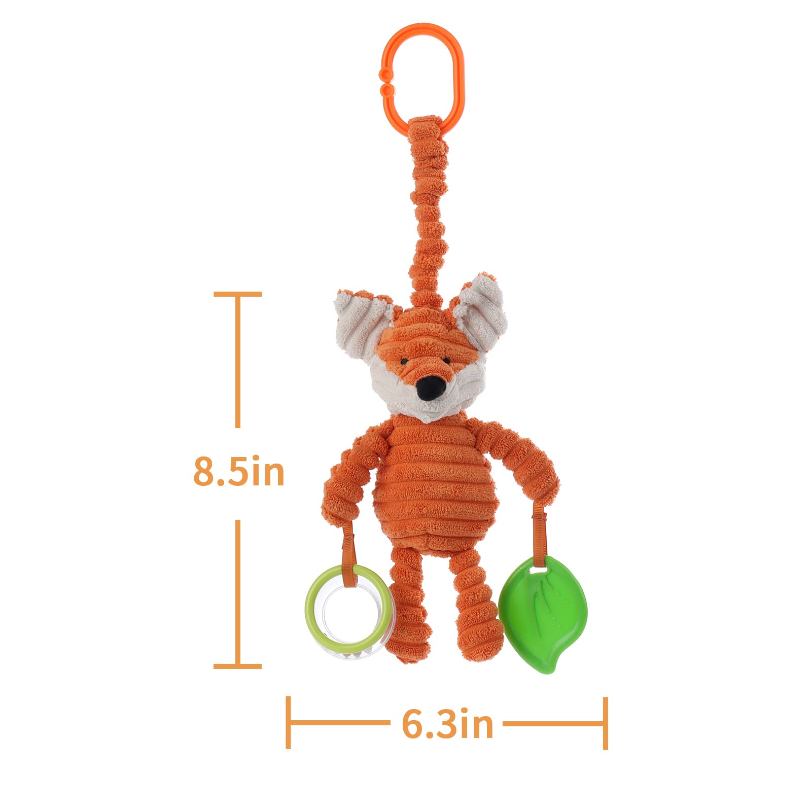 Apricot Lamb Baby Stroller or Car Seat Activity and Teething Toy, Features Plush Fox Character, Gentle Rattle Sound & Soft Teether, 8.5 Inches