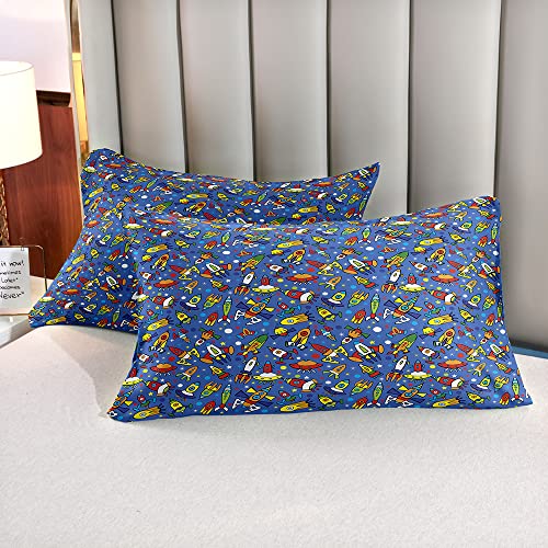 JIJIWANG California King Space Duvet Cover Cotton Kids Rocket Space Duvet Cover Star Spaceship Print 2 Pillowshames Comforter Cover Zipper Closure