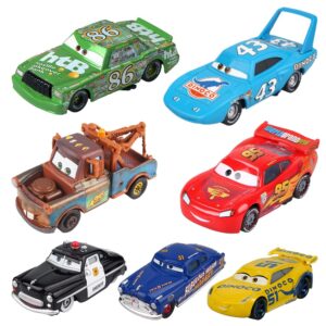 car 2 3 toys mater chick hicks the king doc hudson sheriff diecast car toy set for boy kids (7pcs)