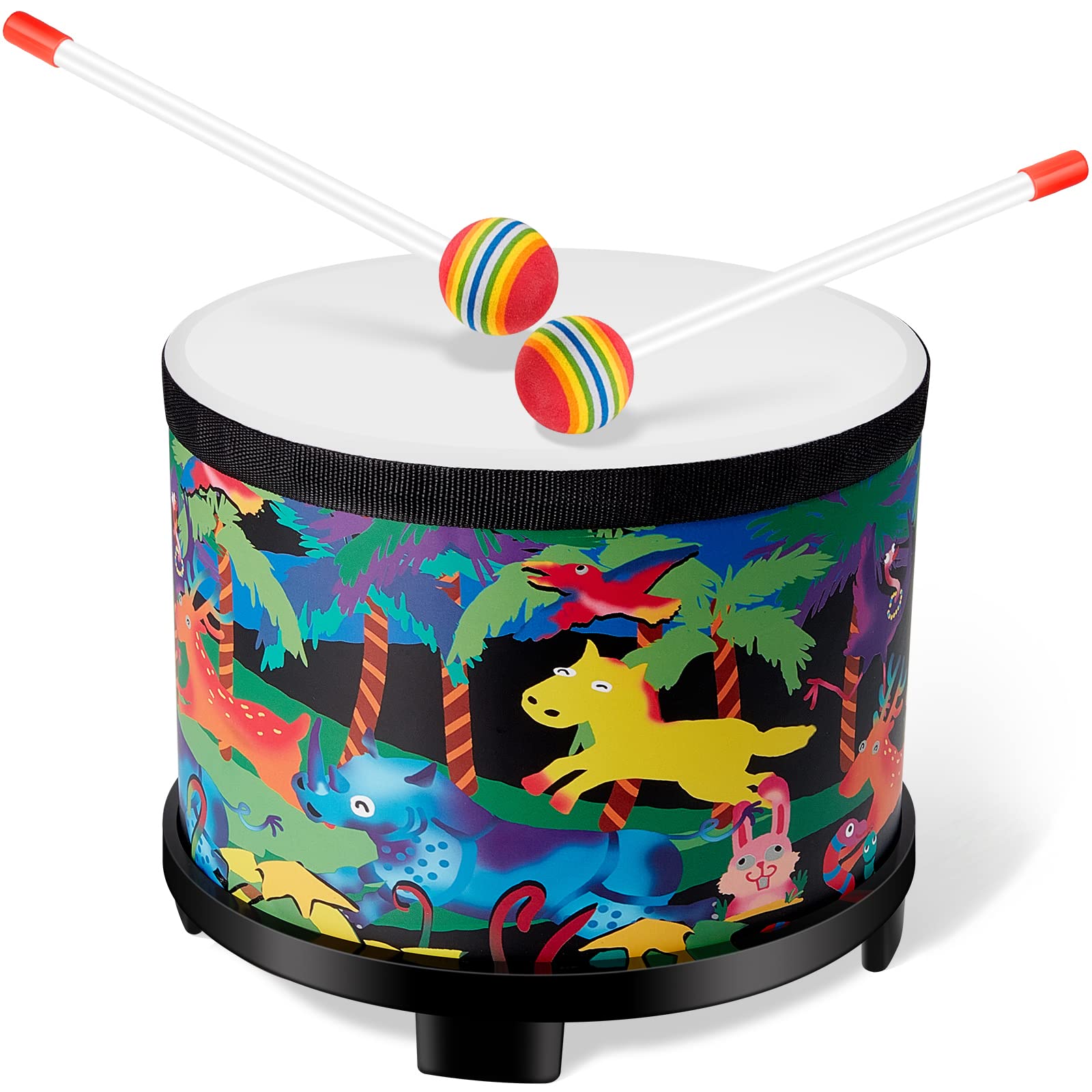 Floor Tom Drum 8 Inch Music Drum with 2 Drum Sticks, Musical Kids Drum Set Wooden Kids' Drum and Percussion Instruments for Children Boy Girl Baby Toddler Birthday