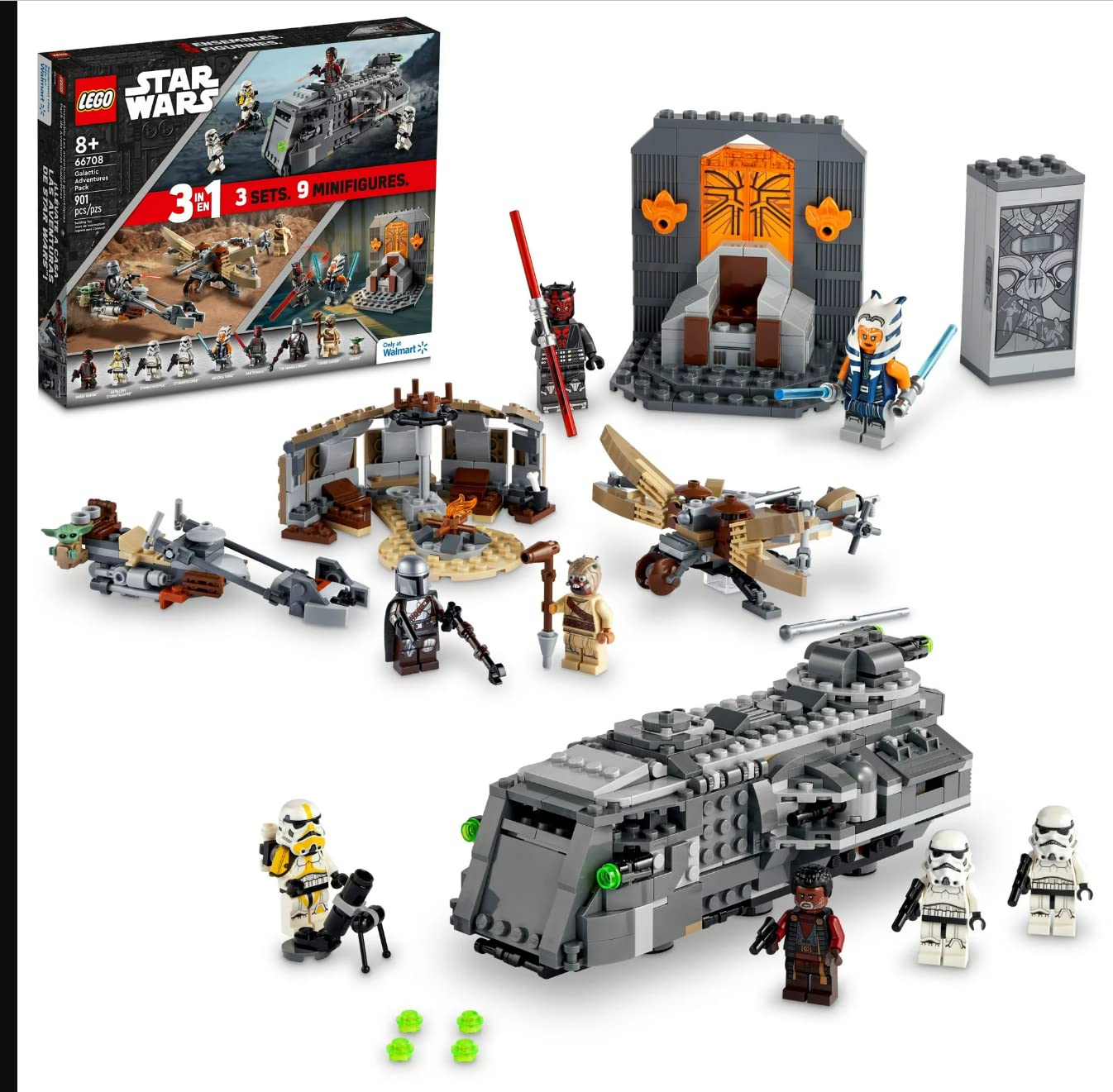 LEGO Star Wars Galactic Adventures 66708, 3-in-1 Building Toy Gift Set: The Mandalorian Trouble on Tatoonie and Imperial Armored Marauder and Clone Wars Duel on Mandalore