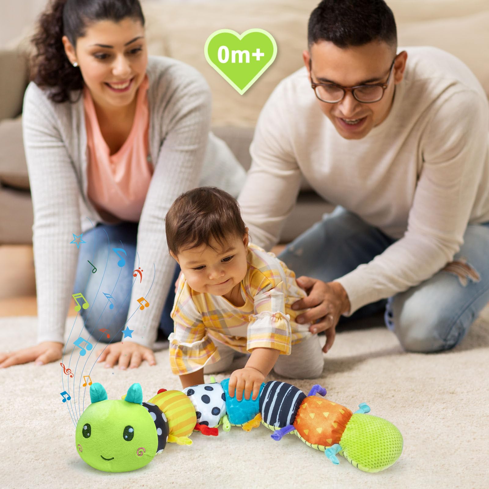 Baby Girl Toys 0-6 Months, Baby Soft Stuffed Animal Toys with Multi Textures,Rattle,Crinkle,Baby Girl Gift, Baby Girl Toys 6 to 12 Months,Infant 3 4 5 7 8 10 Months Old Baby Toys,Caterpillar-Green