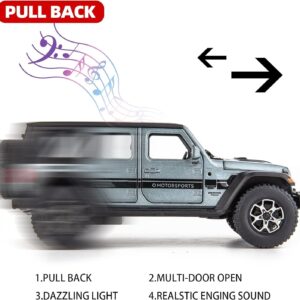 WAKAKAC Compatible for 7 Door Wrangler Toy Car 1/32 Die-cast Pull Back Model Car with Sound and Light Toy Vehicle Cars for Kids Ages 4-8 Festival Gift Silver Car