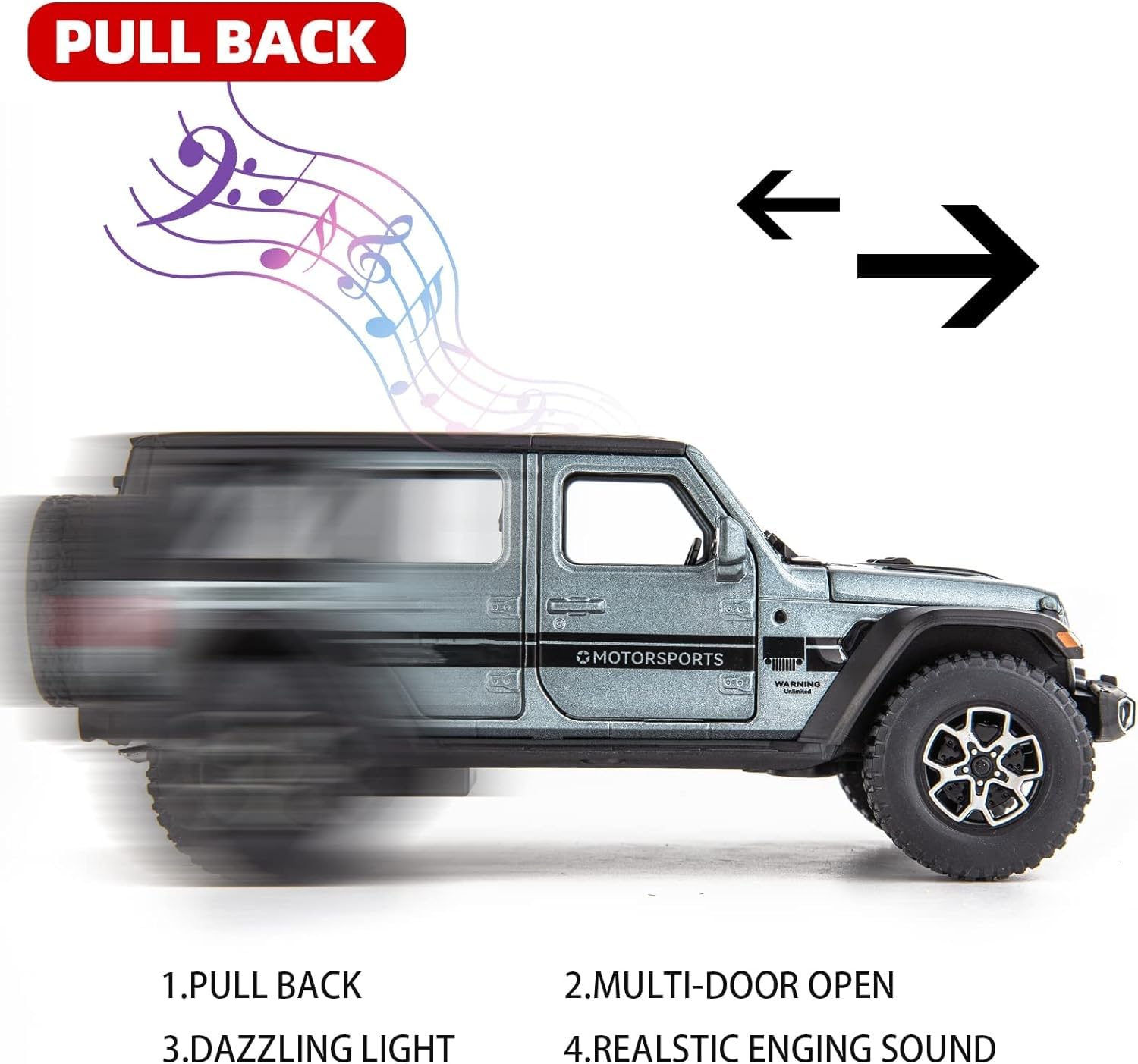 WAKAKAC Compatible for 7 Door Wrangler Toy Car 1/32 Die-cast Pull Back Model Car with Sound and Light Toy Vehicle Cars for Kids Ages 4-8 Festival Gift Silver Car