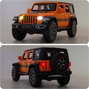 WAKAKAC Compatible for 1/32 Wrangler Alloy Diecast Pull Back Model Car Collectible Gift with Light and Sound Toy Vehicle for Kids Boys Girls Toddler Christmas Birthday Gift Orange