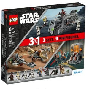 LEGO Star Wars Galactic Adventures 66708, 3-in-1 Building Toy Gift Set: The Mandalorian Trouble on Tatoonie and Imperial Armored Marauder and Clone Wars Duel on Mandalore