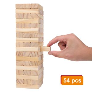 GOTHINK Tumble Tower Game for Kids and Adults, 54pcs Wooden Board Stacking Game for Family Game Night Classic Game, Standard Size