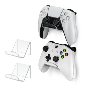 brainwavz 2 pack game controller wall mount hanger holder for xbox, playstation, pc & more, strong vhb adhesive, universal fit, (clear)